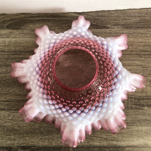 Vtg Fenton Cranberry Ruffled Hobnail Glass Bowl - Picture 9 of 15